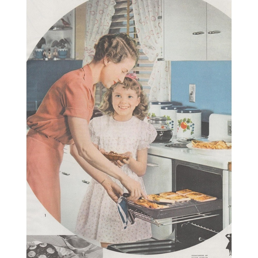 Vintage 1941 Kitchen Cooking Print Mother Daughter 1940s Kitchen Decor & Recipe
